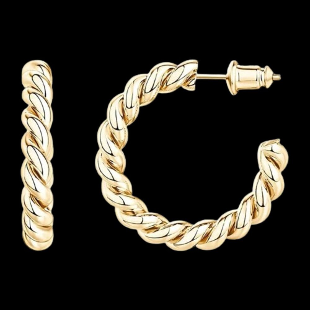 14kt Yellow Gold Plated Twisted Hoop Earrings